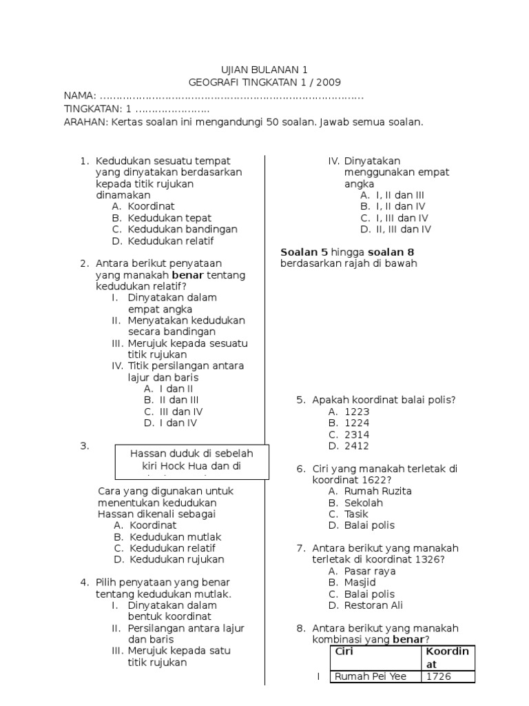 Ujian geografi tingkatan 1