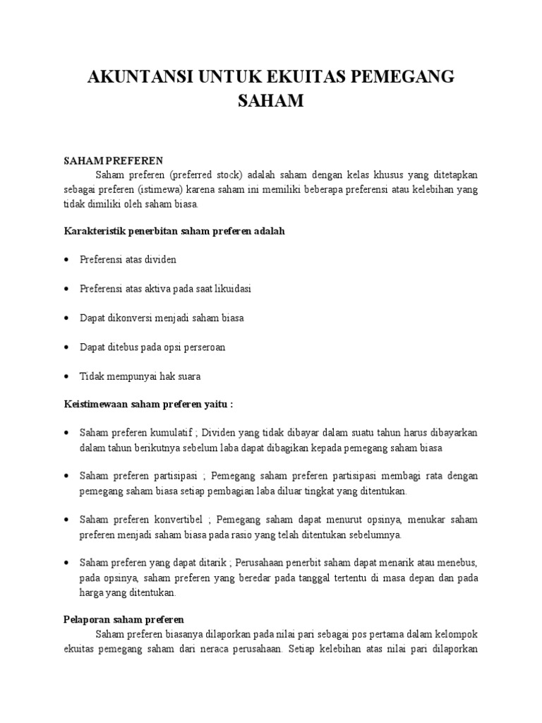 Akuntansi Untuk Ekuitas Pemegang Saham