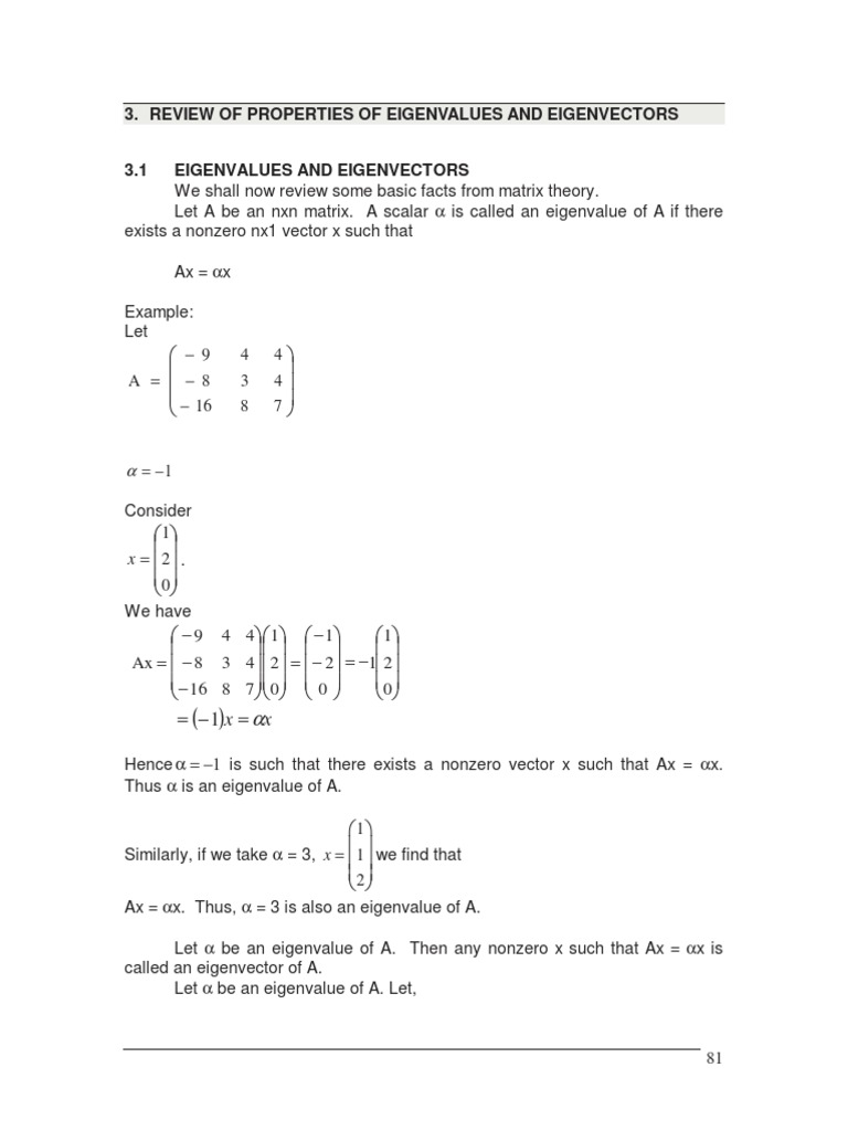 Review of Properties of Eigenvalues and Eigenvectors | PDF ...