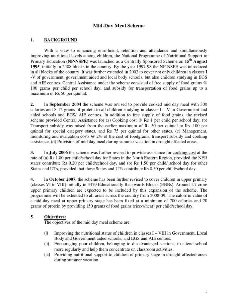 Mid-Day Meal Scheme | PDF | Nutrition | Diet & Nutrition