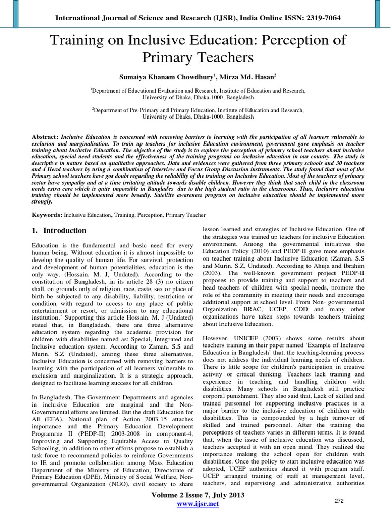 Training On Inclusive Education: Perception of Primary Teachers | PDF ...