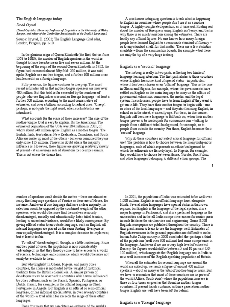 Crystal - English Language Today | PDF | United Kingdom | First Language