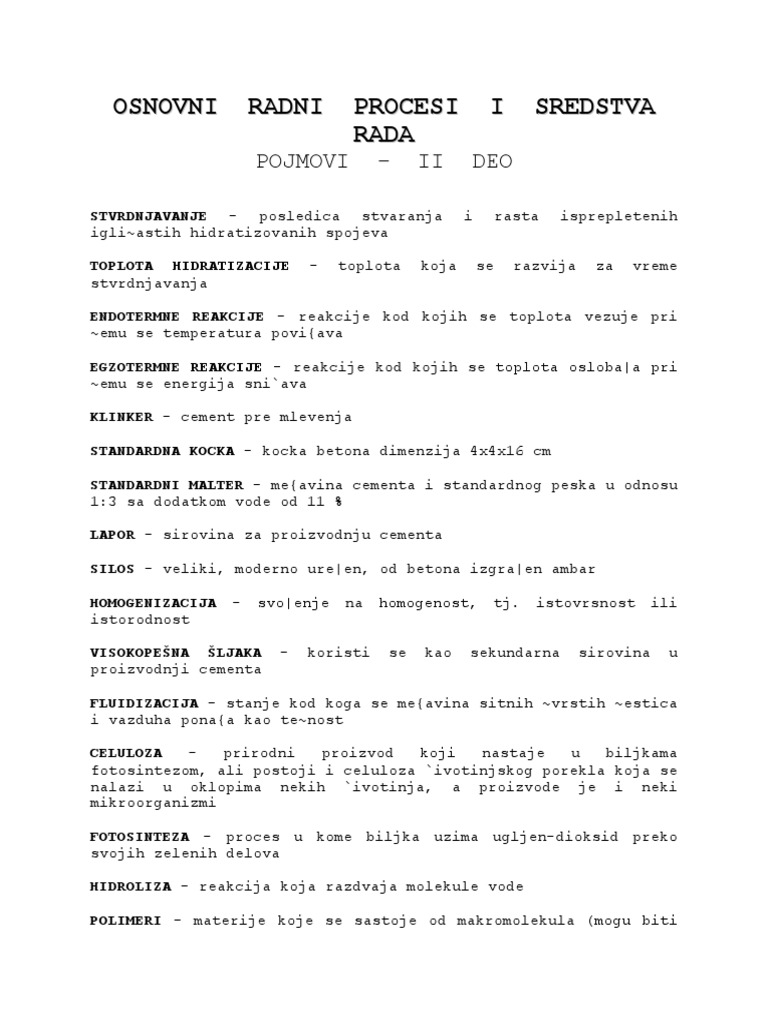 Osnovni Radni Procesi I Sredstva Rada - Pojmovi II | PDF