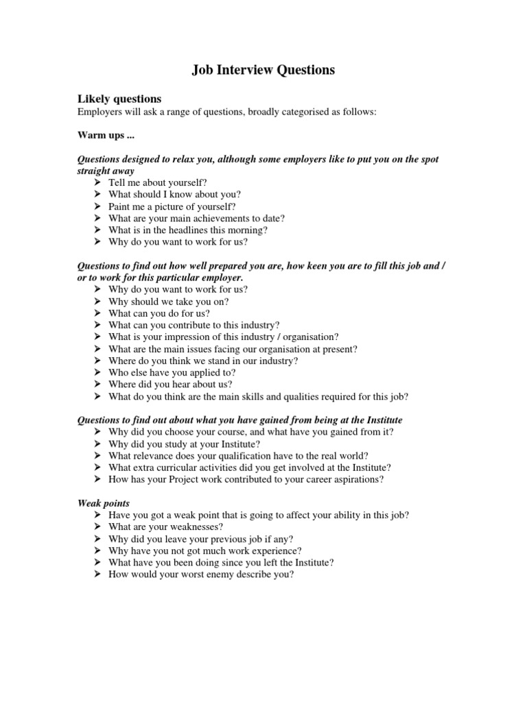 Interview Questions PDF Job Interview Marketing
