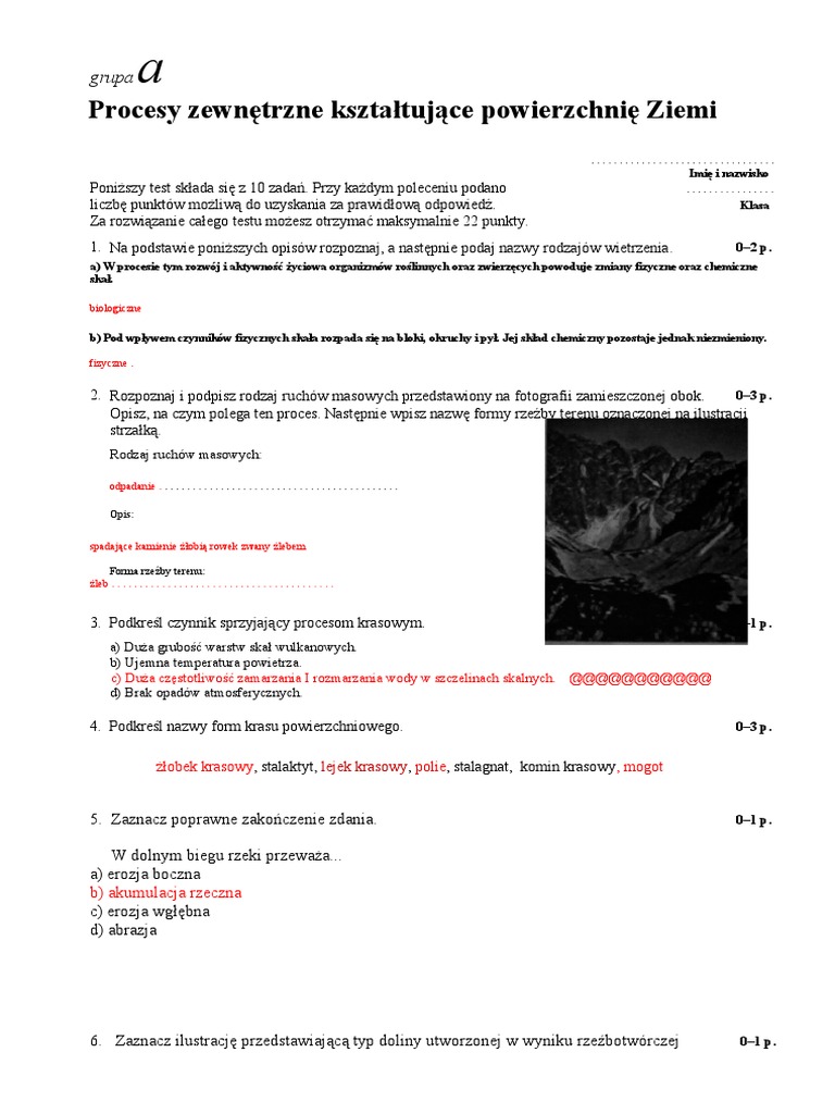 Sprawdzian Geografia 1 Liceum Obraz Ziemi Nowa Era Planeta Nowa 1 Sprawdzian Procesy Zewnętrzne Kształtujące Powierzchnię