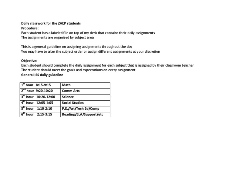 Daily Assignments for ZAEP Students | PDF