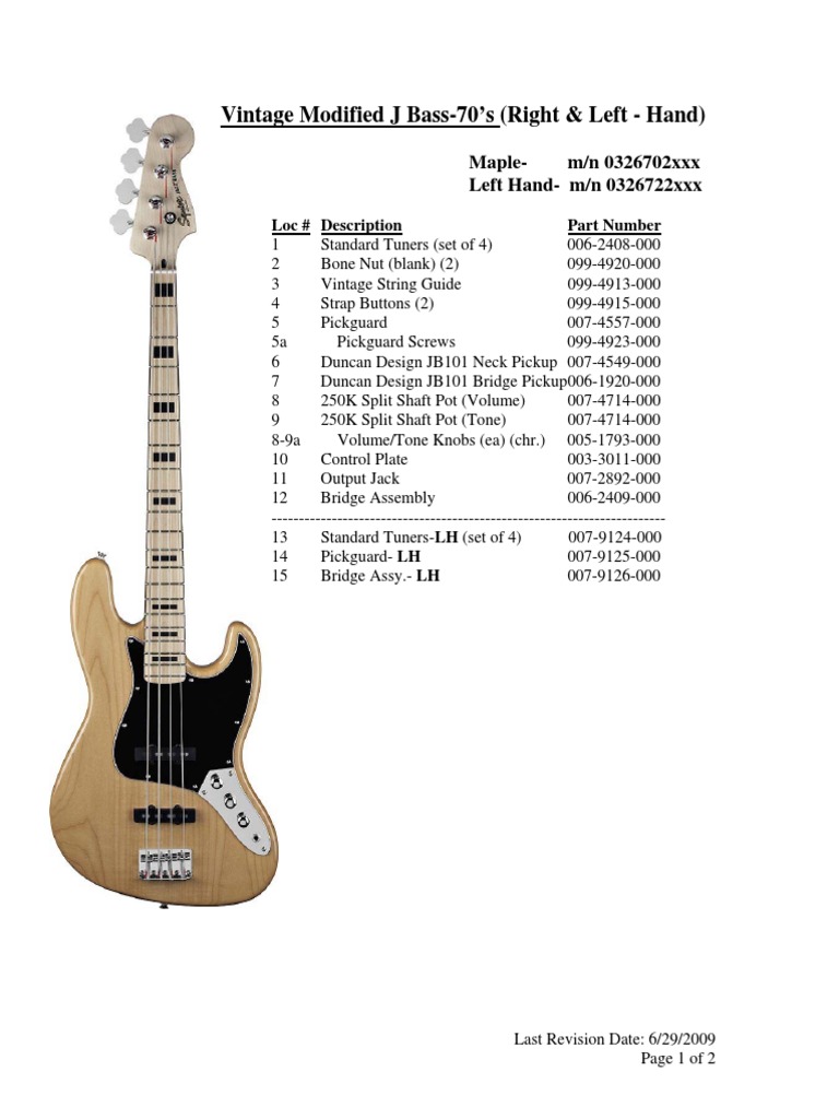 Vintage Modified J Bass 70's - Service RH & LH | PDF | Home