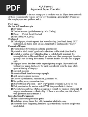 Mla Format Checklist For Final Draft Citation Paragraph