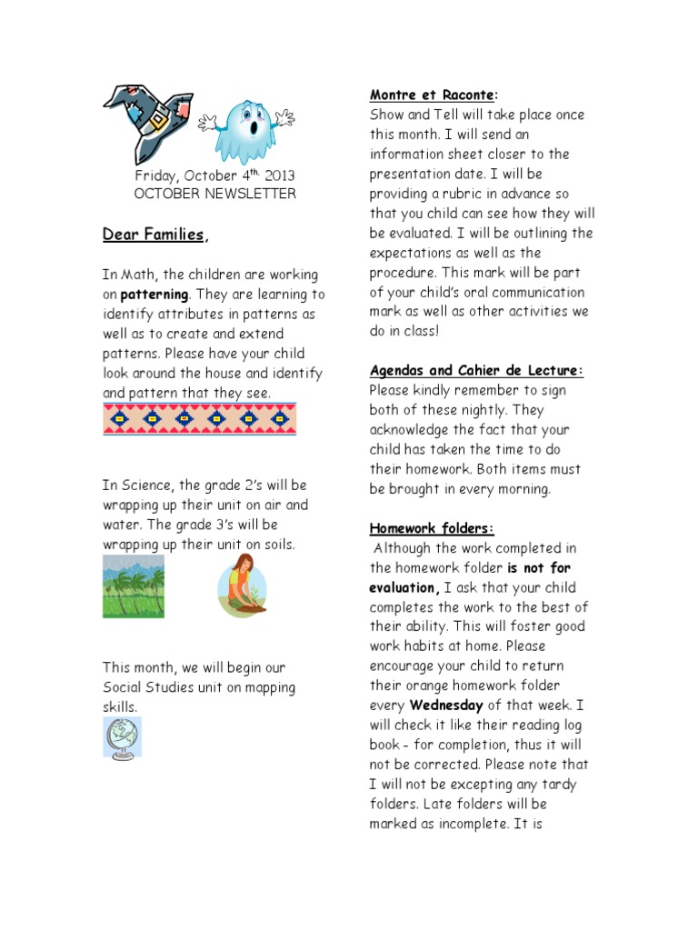 October Newsletter for Families | PDF