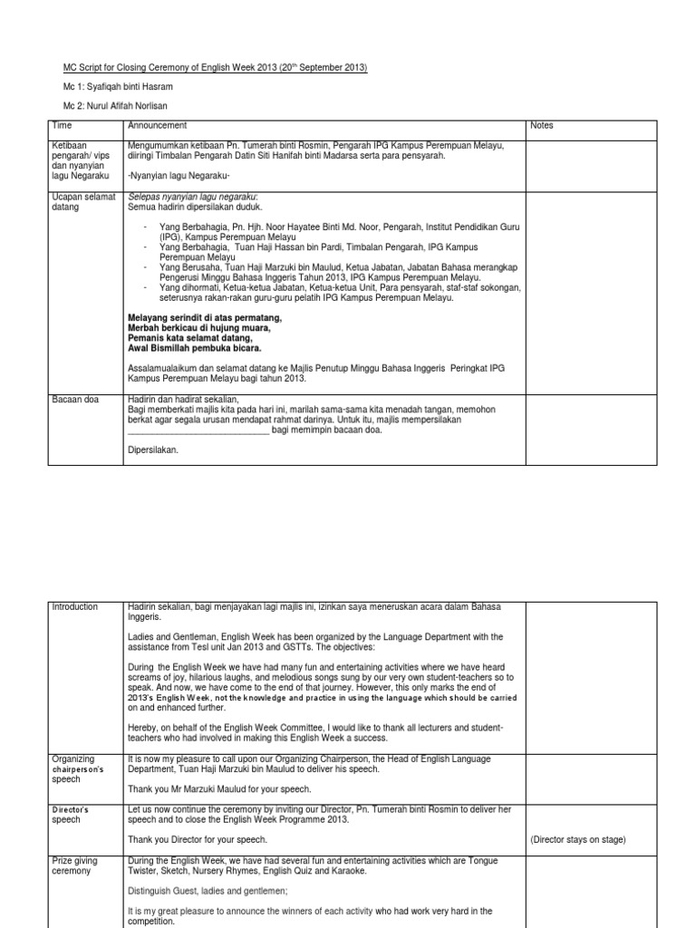 Teks Mc English Week Pdf Languages Of Southeast Asia Languages