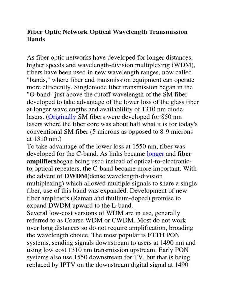 Fiber Optic Network Optical Wavelength Transmission Bands & FOA PDF
