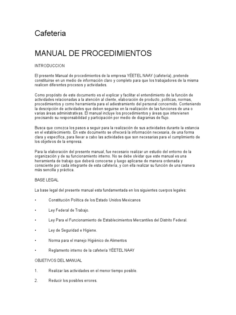 Descobrir 31+ imagem manual de procedimientos de una cafeteria pdf