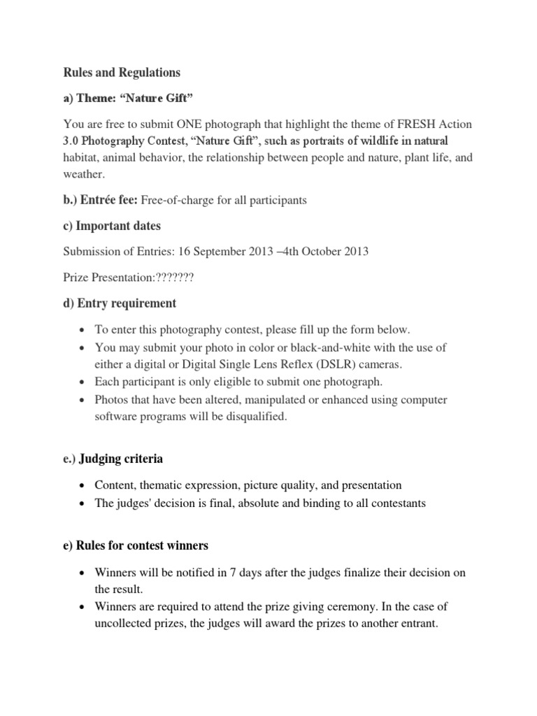 Photography Contest Rules and Regulations | PDF
