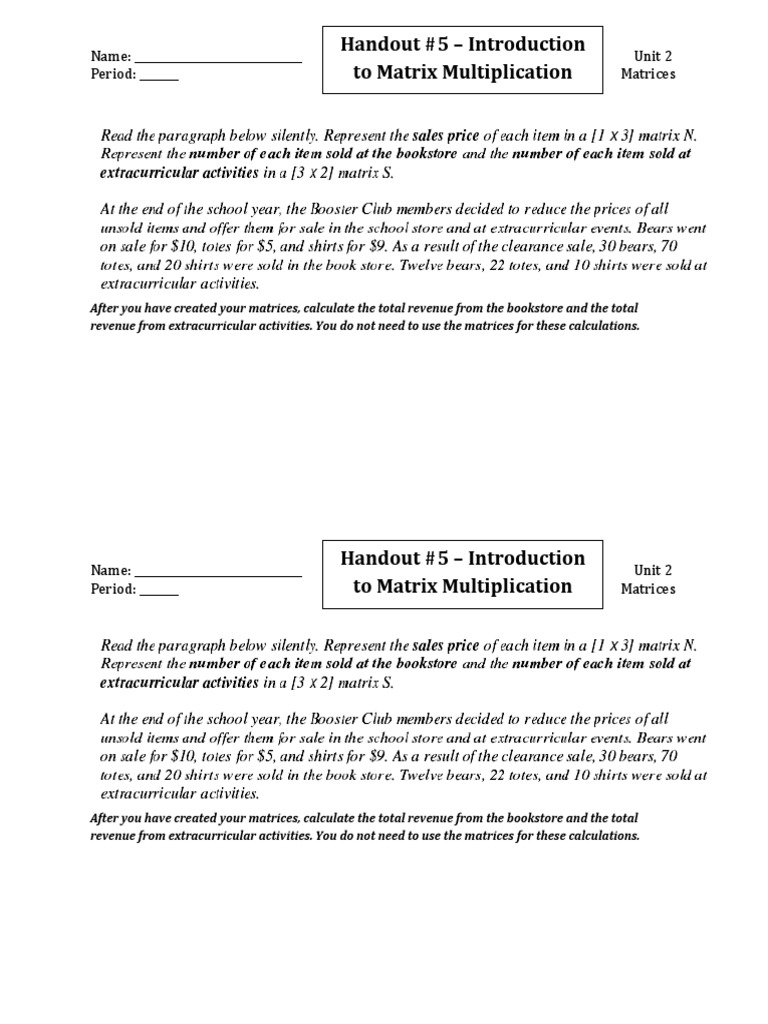 Handout 5 - Intro To Matrix Multiplication | PDF