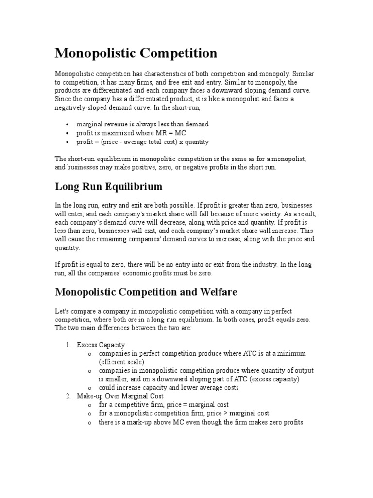 Understanding Monopolistic Competition | PDF | Monopoly | Average Cost