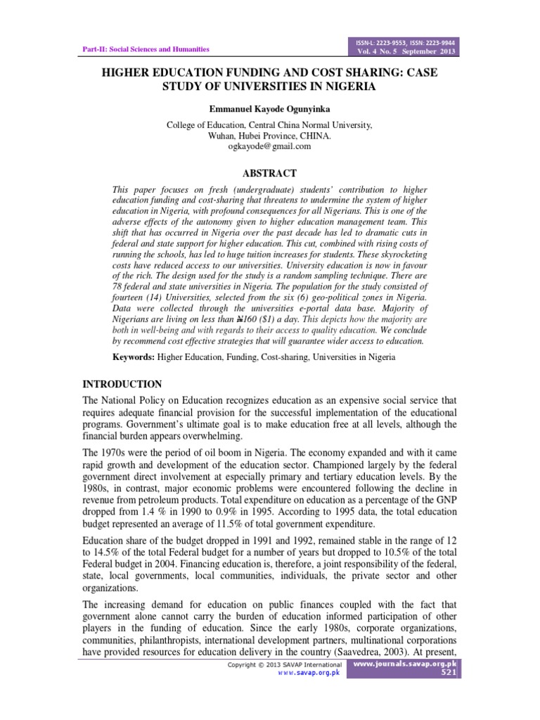 Higher Education Funding and Cost Sharing: Case Study of Universities ...