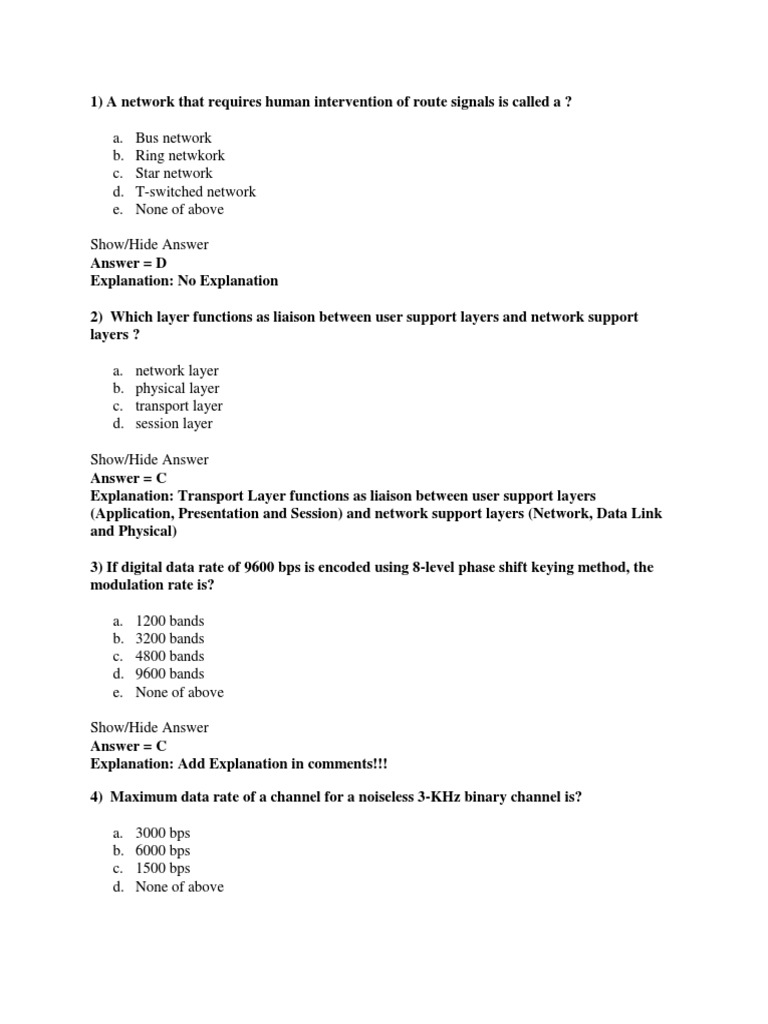 Network Fundamentals Quiz with Answers PDF Channel