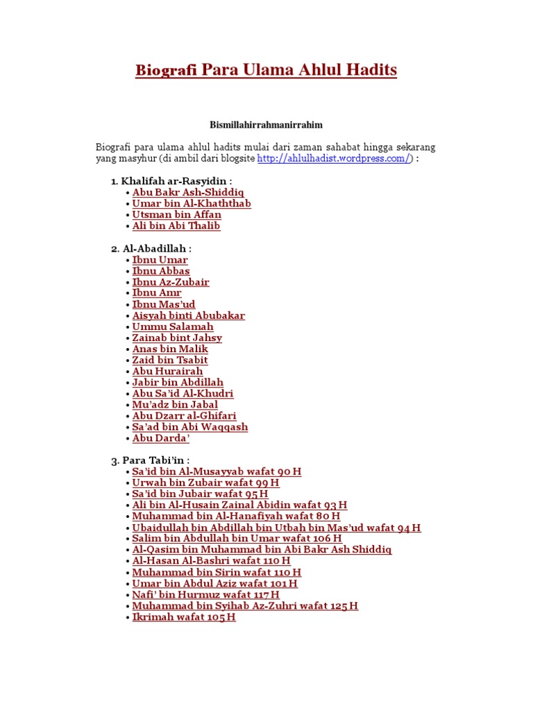 Biografi Para Ulama Ahlul Hadits