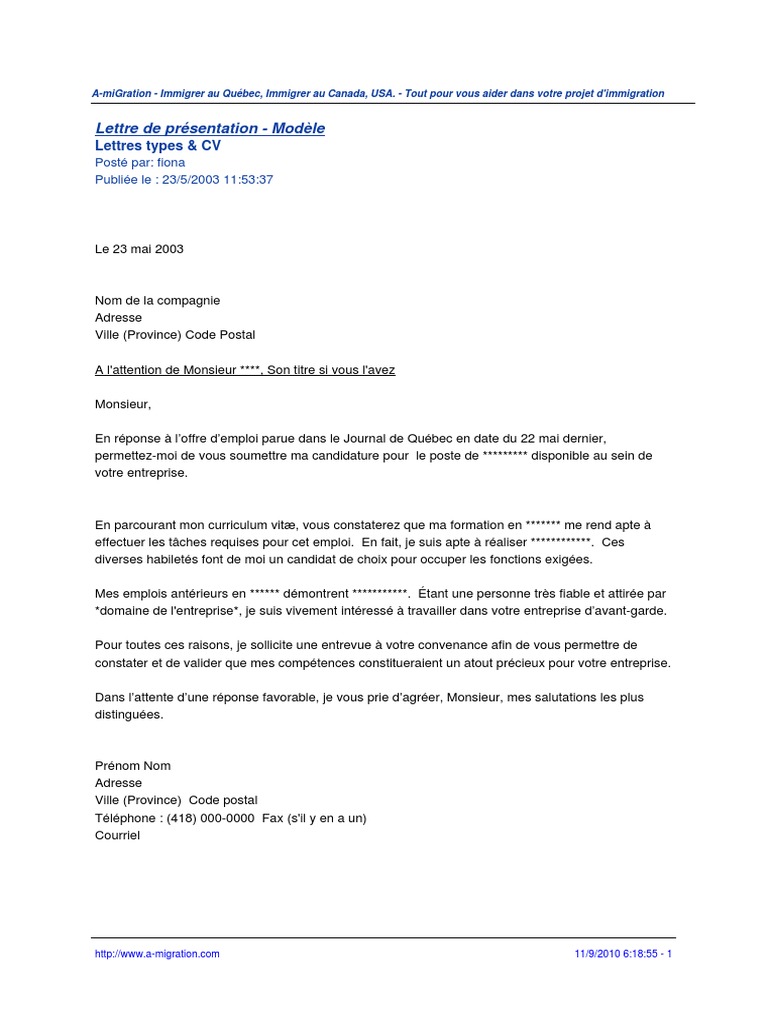 Lettre De Motivation Pdf