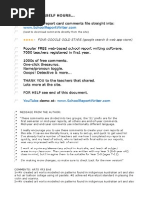  Report Card Comments, Elementary/Primary (File 1)
