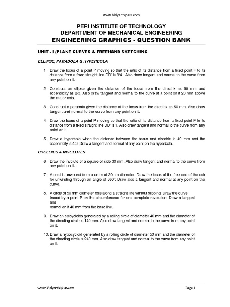Engineering Graphics Question Bank | PDF | Perpendicular | Perspective ...