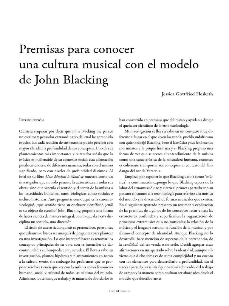 John Blacking y la Etnomusicología | PDF | Formas musicales | Oración ...