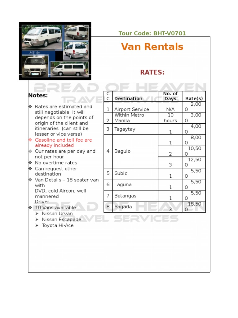 Affordable Van Rentals & Rates | PDF | Commercial Vehicles | Land Vehicles