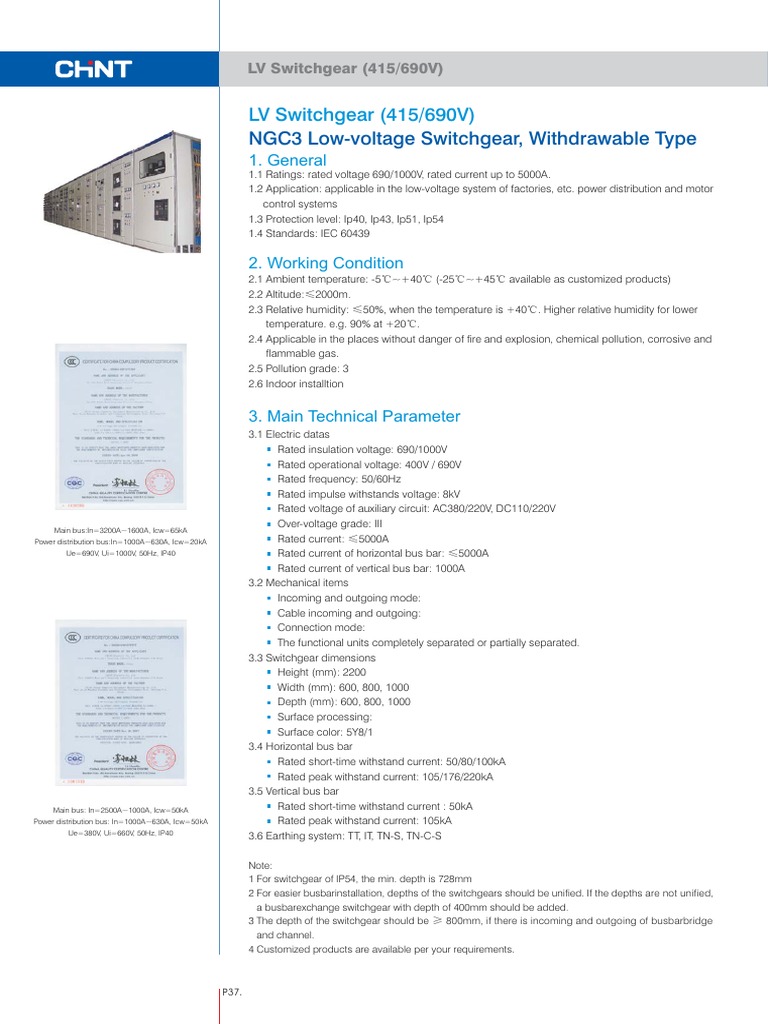 Low Voltage Switchgear Specifications | PDF | Switch | Mains Electricity