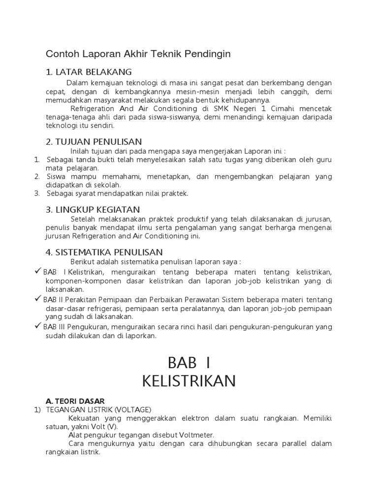 Contoh Laporan Akhir Teknik Pendingin