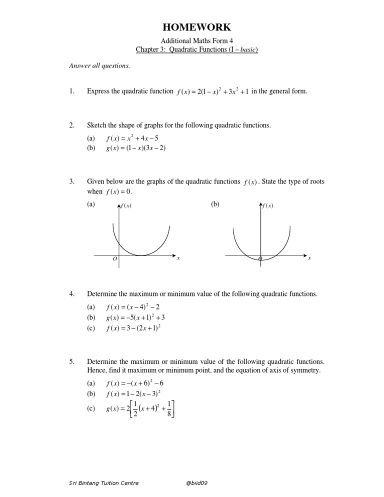 Homework Answers: Quadratic Functions | PDF