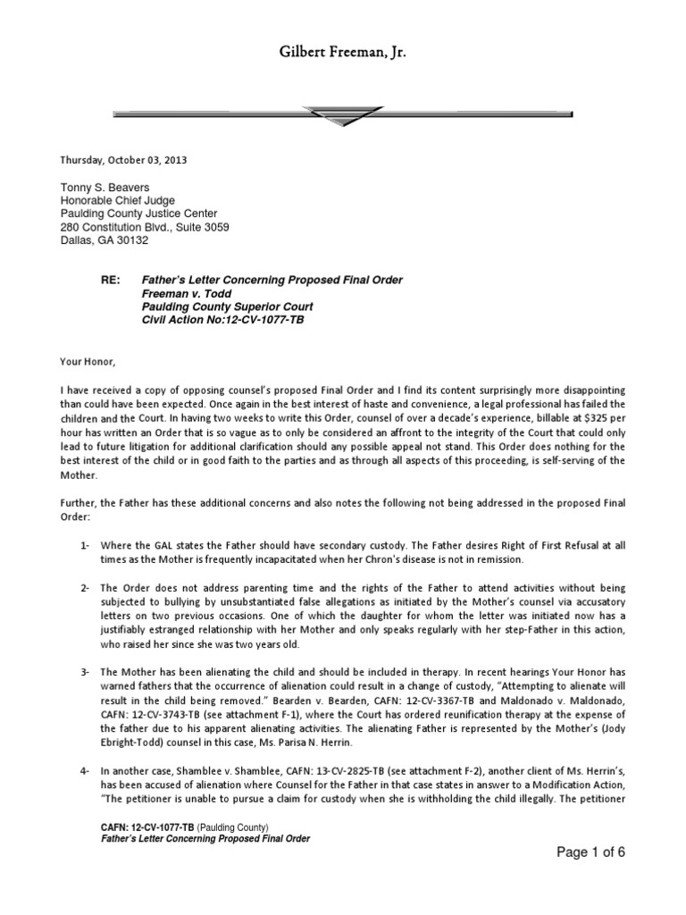 Letter to Judge Final Order and AttachmentsRedacted Legal Guardian