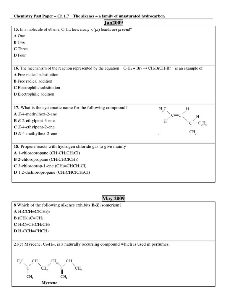 Alkenes: Reactions and Isomerism | PDF | Alkene | Hydrocarbons