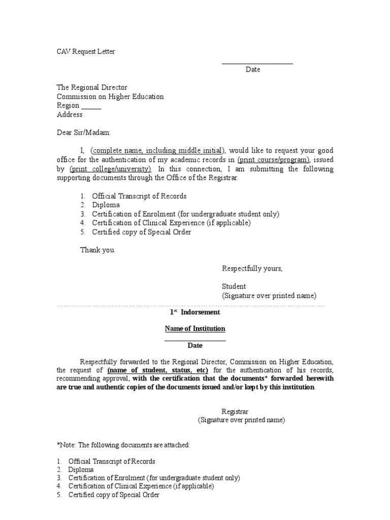CAV Request Letter Diploma Students