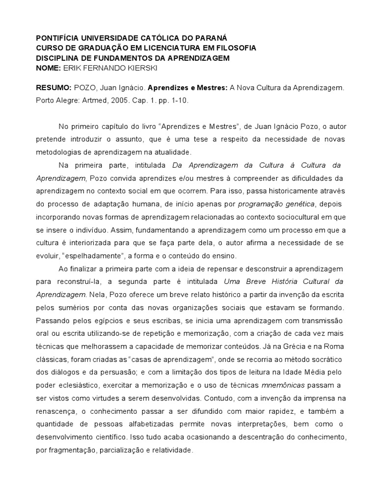 Aprendizes e Mestres na Aprendizagem | PDF | Aprendizado | Conhecimento