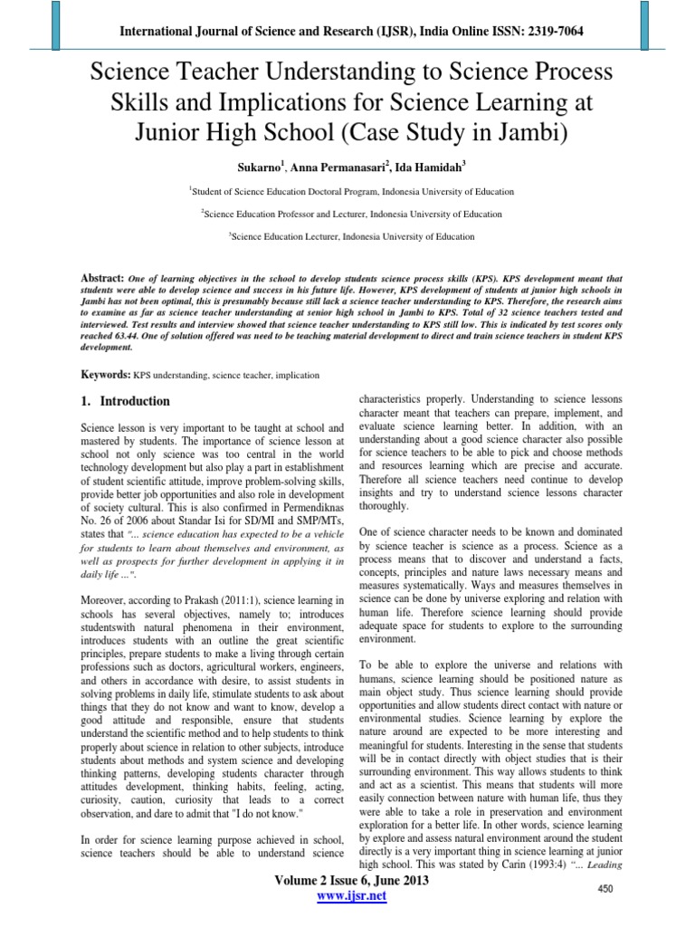 Science Teacher Understanding To Science Process Skills and ...