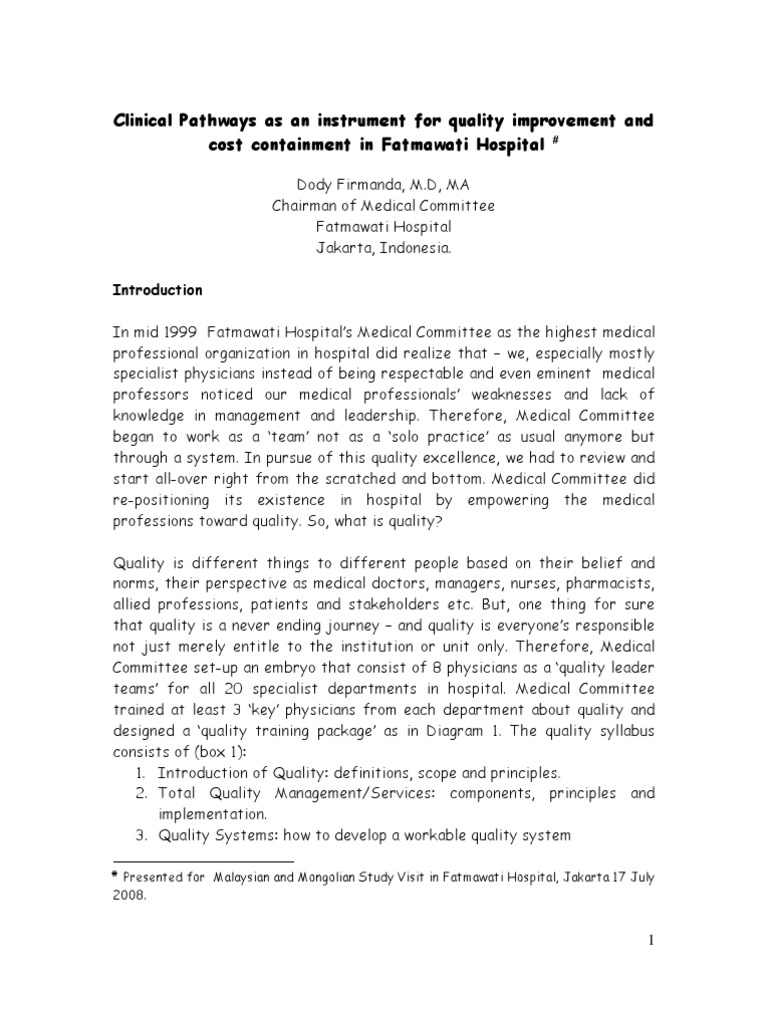 Clinical Pathways for Quality Improvement | PDF | Patient Safety ...