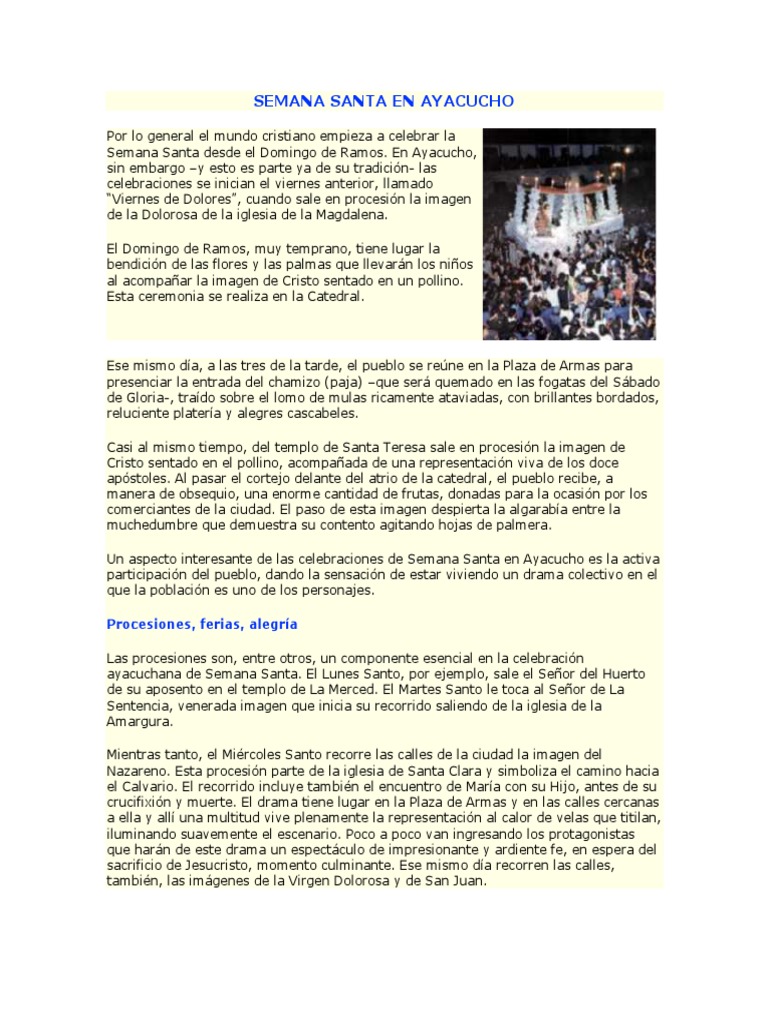 Semana Santa en Ayacucho: Tradición y Fe | PDF | Santo | Religión y ...