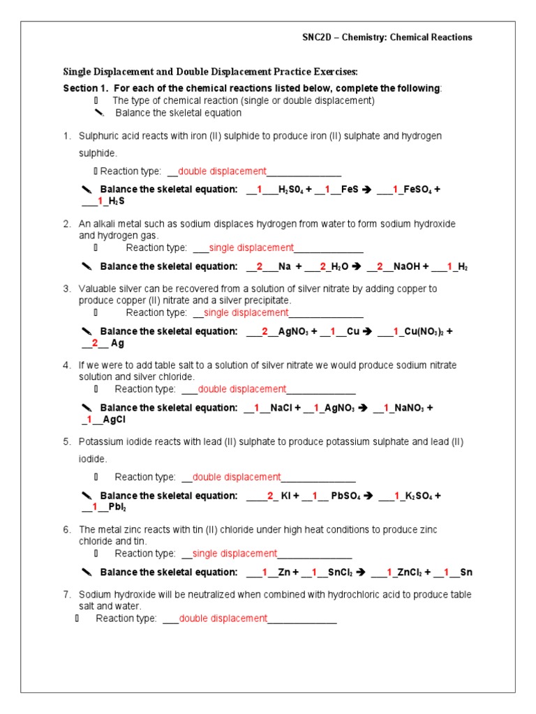 Single Displacement and Double Displacement Practice Exercises