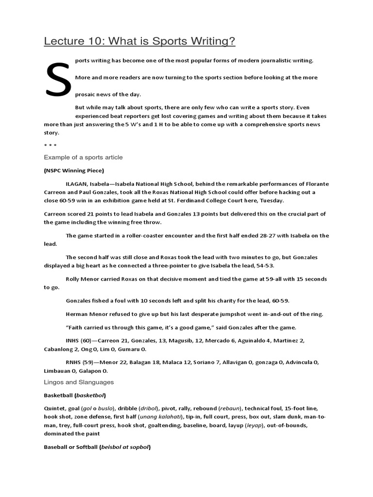 Sports Writing Techniques in Basketball | PDF | Ball Games | Sports