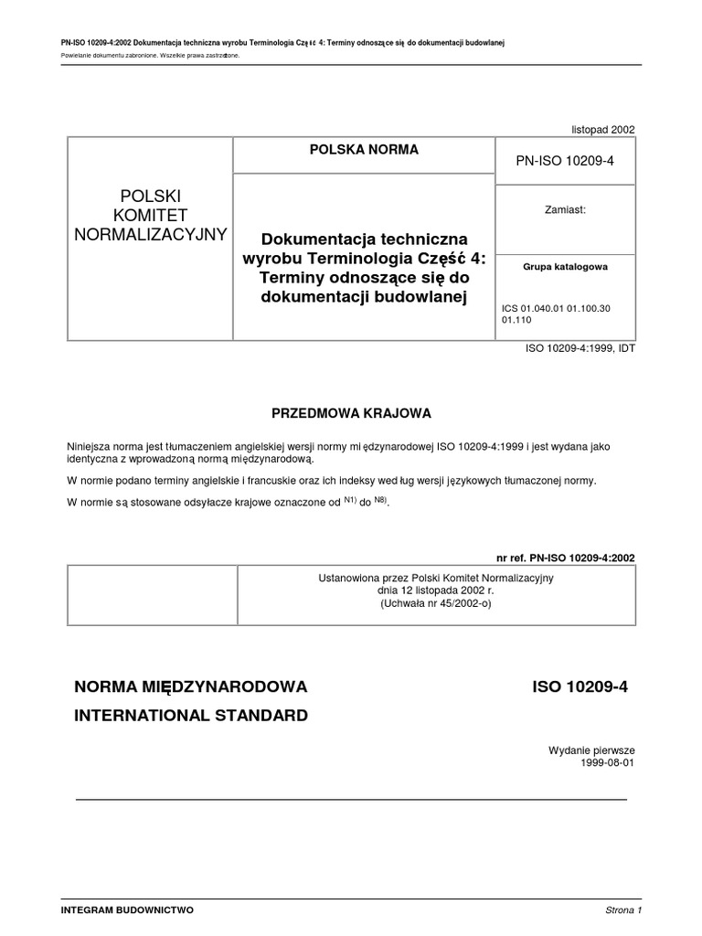 Pn Iso 10209 42002dokumentacja Techniczna Wyrobu