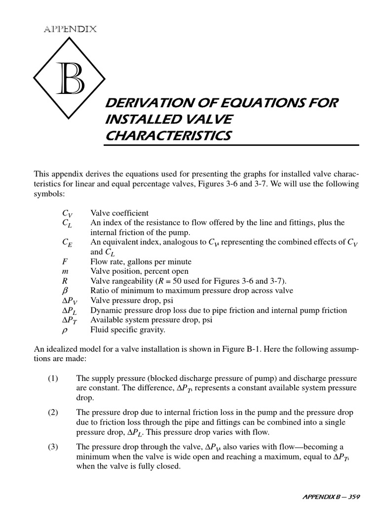 Derivation of Equations For Installed Valve Characteristics Appendix PDF Pressure Fluid