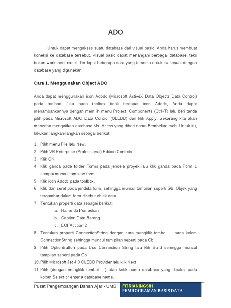 Koneksi Database dengan ADO di VB6 | PDF | Komputer