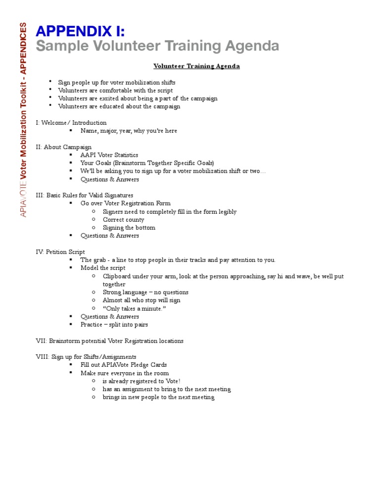 Volunteer Training Agenda Overview | PDF | Voter Registration ...