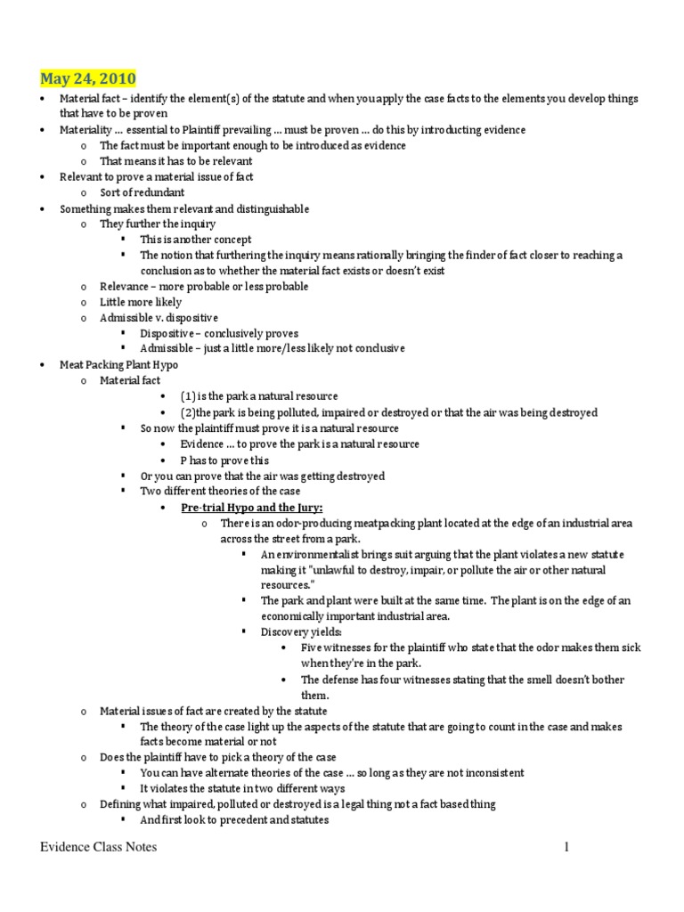 Understanding Material Facts in Evidence | PDF | Evidence (Law) | Testimony