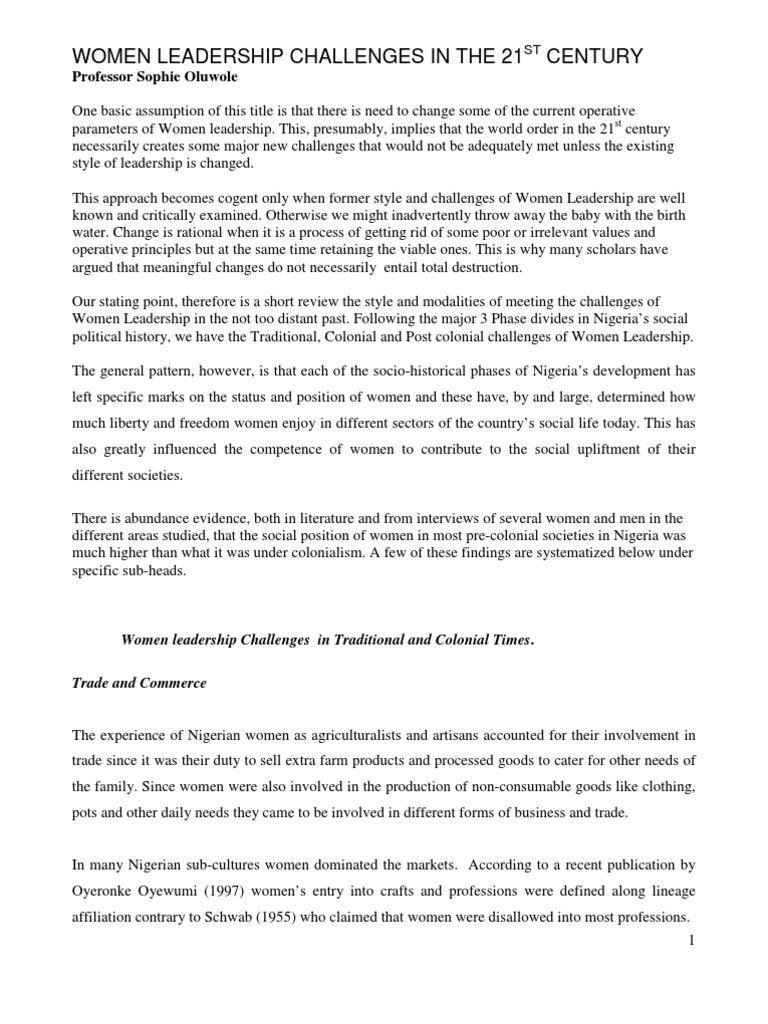 Women Leadership Challenges in The 21st Century | PDF | Nigeria | Family
