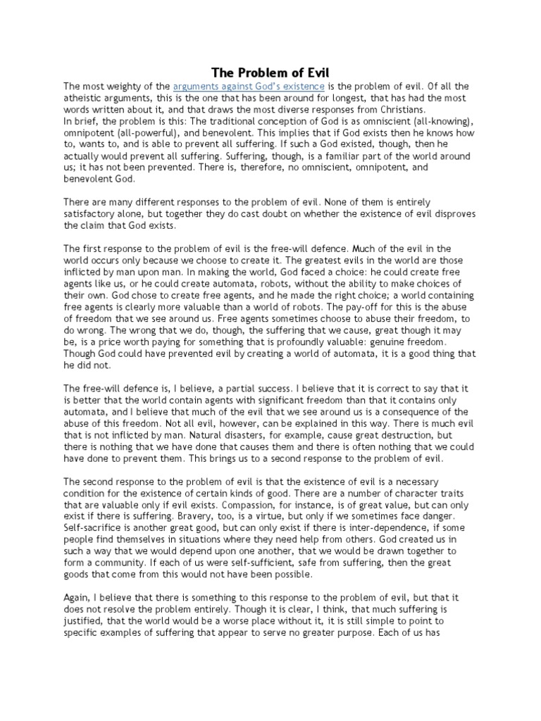 The Problem of Evil | PDF | Problem Of Evil | Omniscience