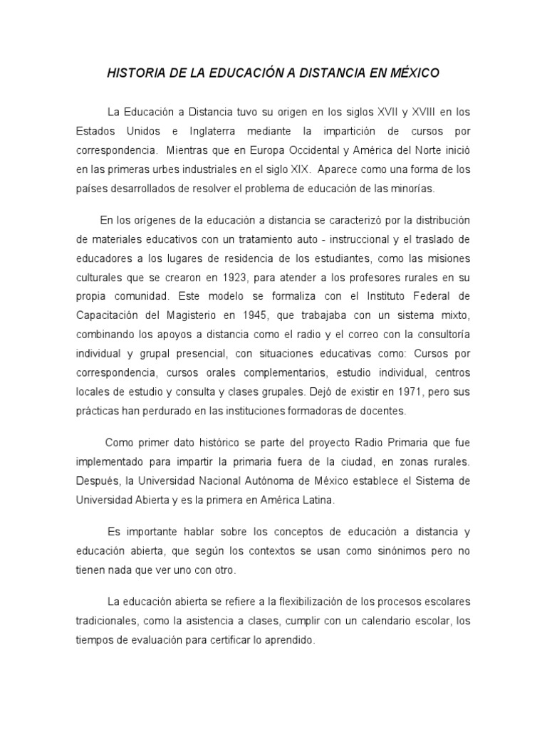 Historia de La Educacion A Distancia en México PDF Educación a distancia México
