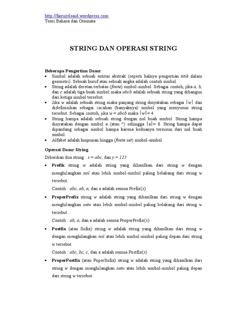 Operasi dan Pengertian String | PDF | Metode & Bahan Ajar