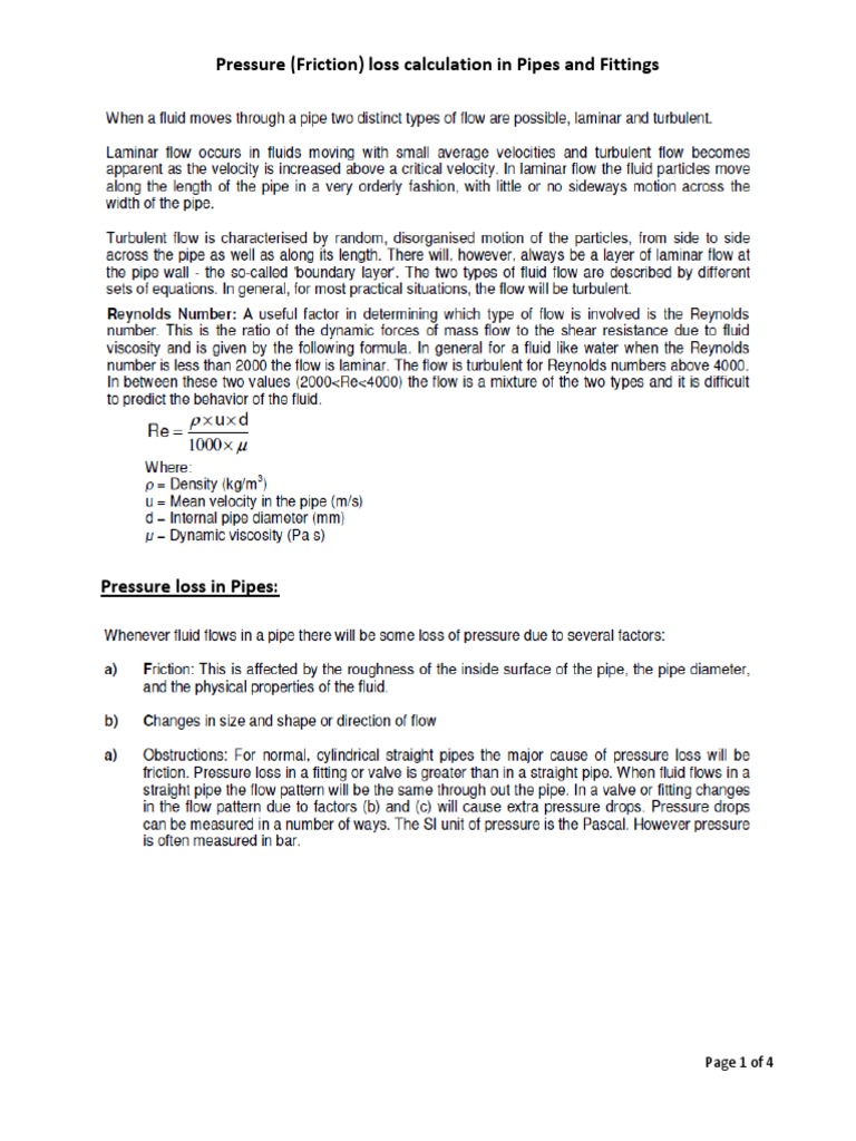 Pipe Pressure Loss Calculation Guide | PDF | Technology & Engineering