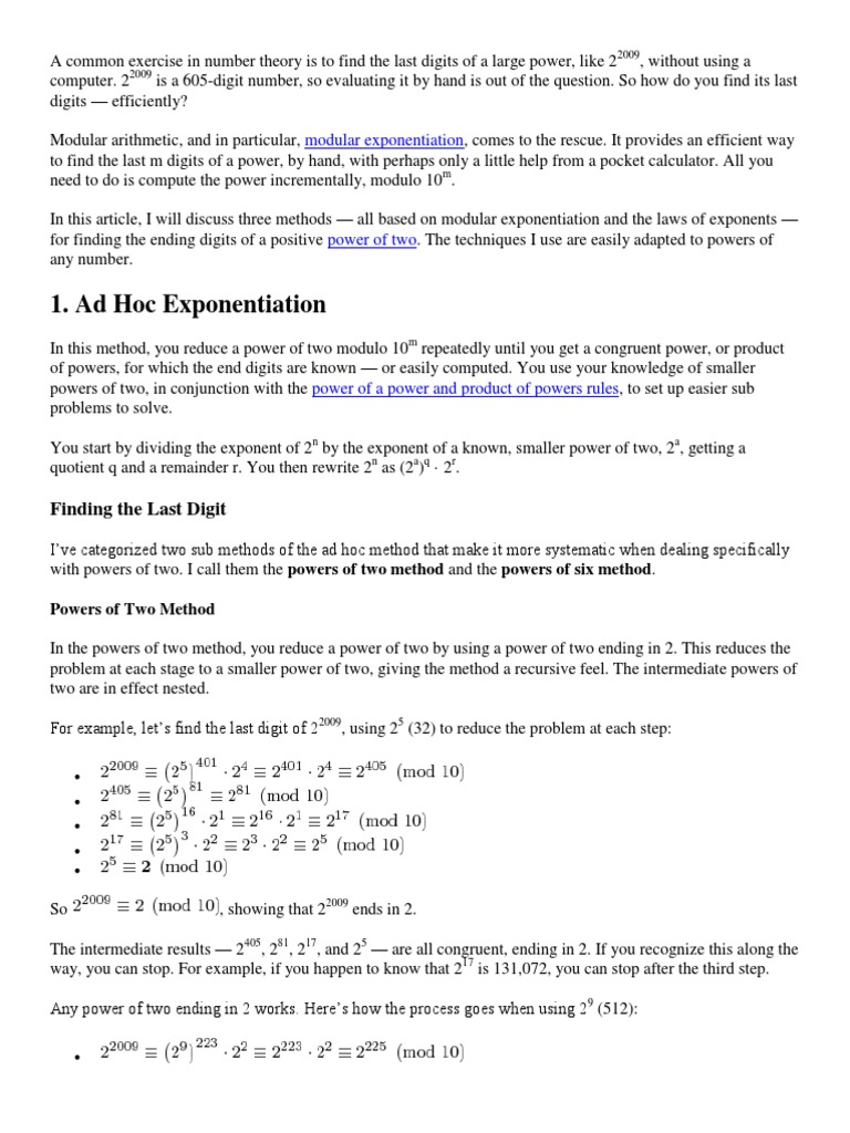 Finding Last Digits of Large Powers | PDF | Exponentiation | Discrete ...